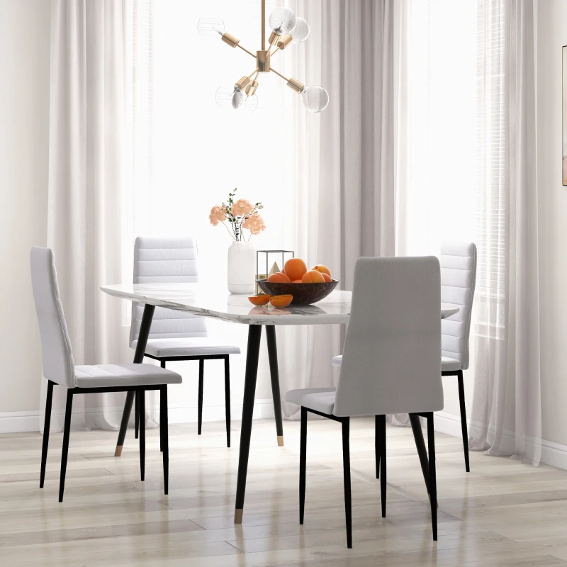 HOMCOM High Back Dining Chairs, Modern Upholstered Linen Fabric Accent Chairs with Metal Legs for Kitchen, Set of 4, White