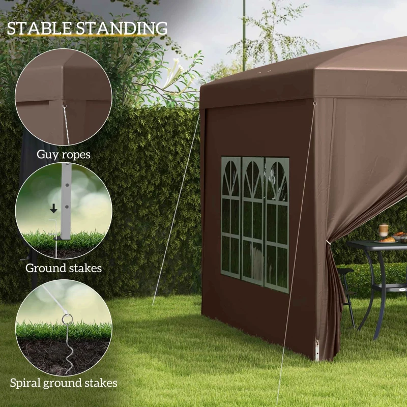 Outsunny 10'x10' Outdoor Pop Up Party Tent Wedding Gazebo Canopy with Carrying Bag (Coffee)