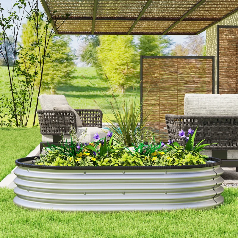 Outsunny Galvanized Raised Garden Bed, 5 x 3 x 1 ft Modular Metal Garden Beds with Rubber Strip Edging, Silver