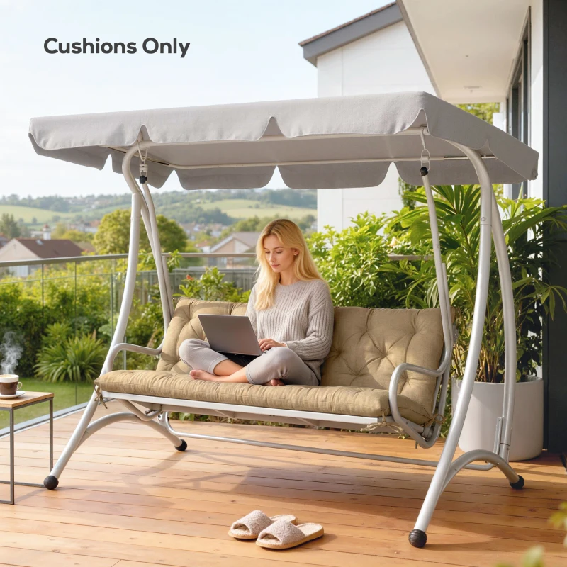 Outsunny 3-Seater Outdoor Bench Swing Chair Replacement Cushions for Patio Garden, Beige