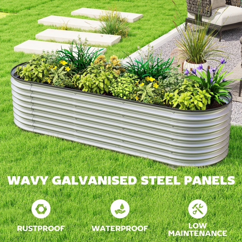 Outsunny Galvanized Raised Garden Bed, 6 x 2 x 2 ft Modular Metal Garden Beds with Rubber Strip Edging, Silver