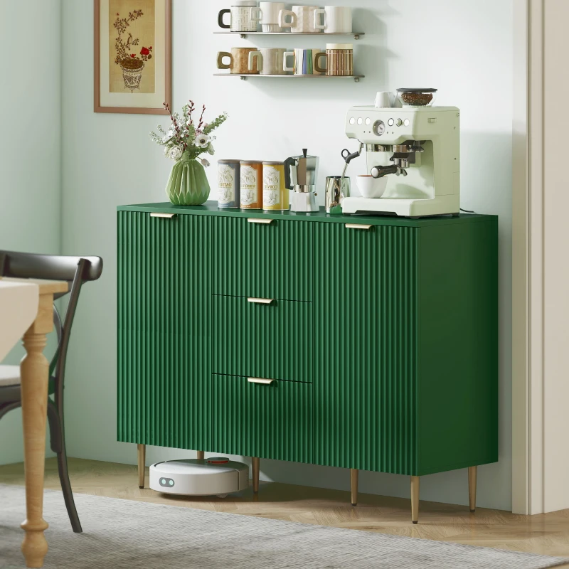 HOMCOM Modern Kitchen Storage Cabinet, Sideboard Buffet Cabinet w/ 3 Drawers and Adjustable Shelves for Kitchen Hallway, Green