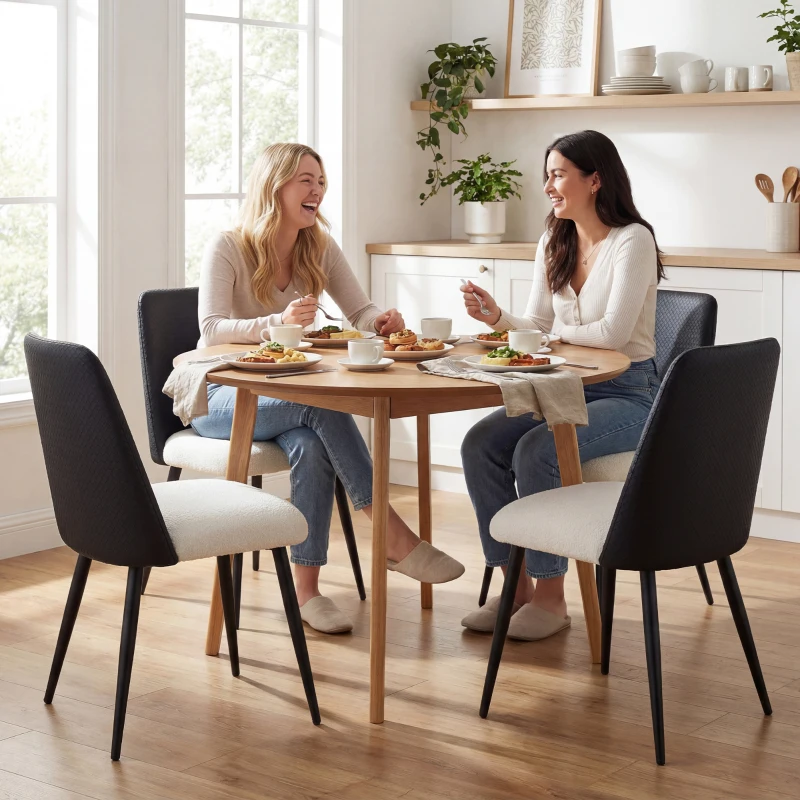 HOMCOM Dining Chairs Upholstered Kitchen Chairs Set of 2 with Steel Legs and Padded Seat for Dining Room, Kitchen, Black