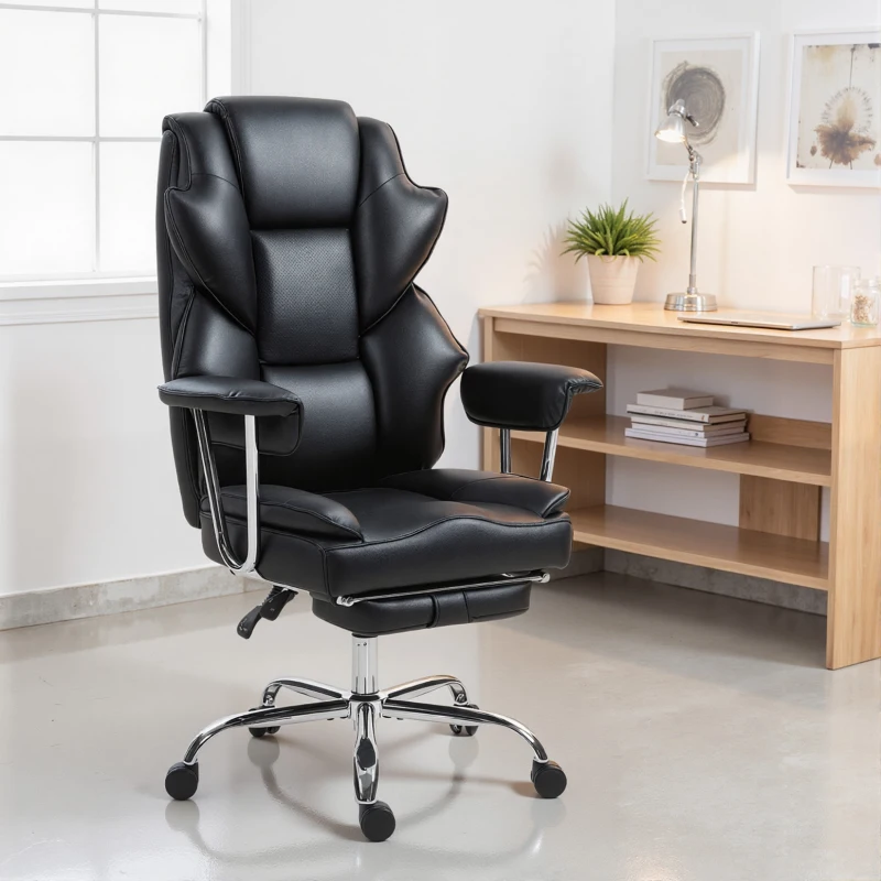 HOMCOM Big and Tall Office Chair, 400 lbs Overstuffed Desk Chair with Shaped Foam, Reclining Backrest, PU Leather