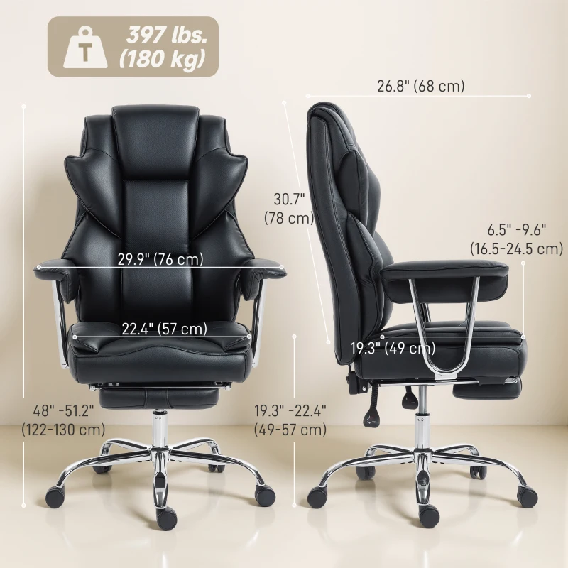 HOMCOM Big and Tall Office Chair, 400 lbs Overstuffed Desk Chair with Shaped Foam, Reclining Backrest, PU Leather