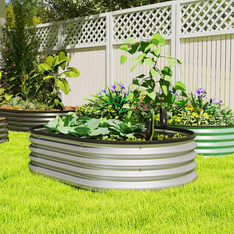 Outsunny Galvanized Raised Garden Bed, 4 x 3 x 1 ft Modular Metal Garden Beds with Rubber Strip Edging, Silver