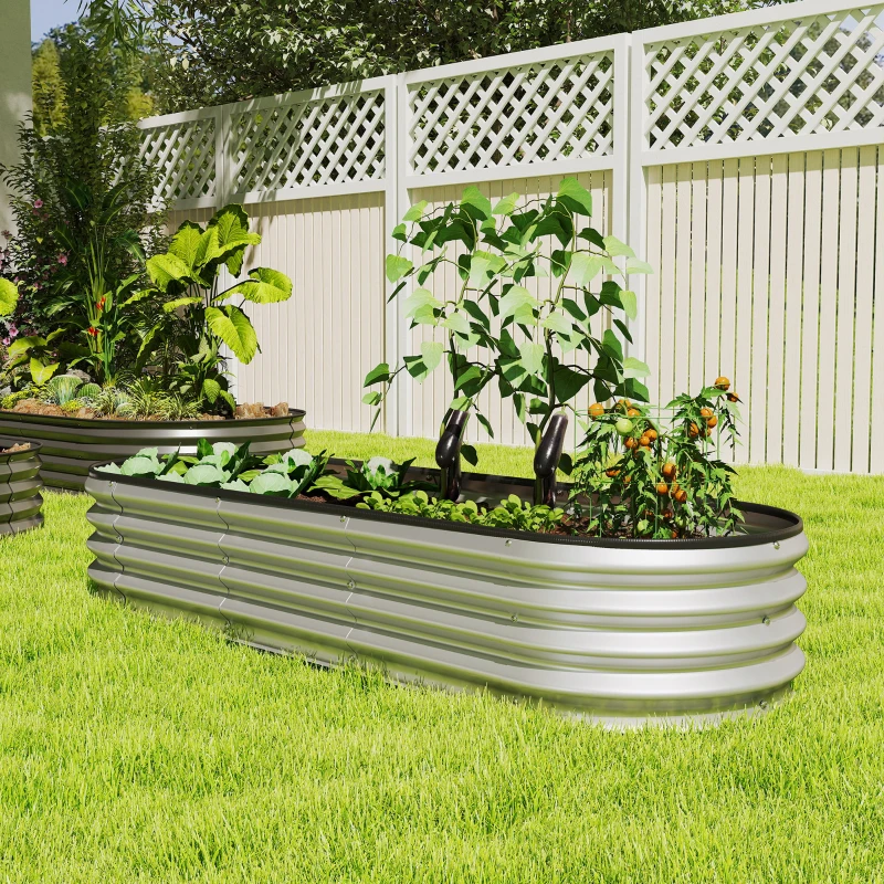 Outsunny Galvanized Raised Garden Bed, 6 x 2 x 1 ft Modular Metal Garden Beds with Rubber Strip Edging, Silver