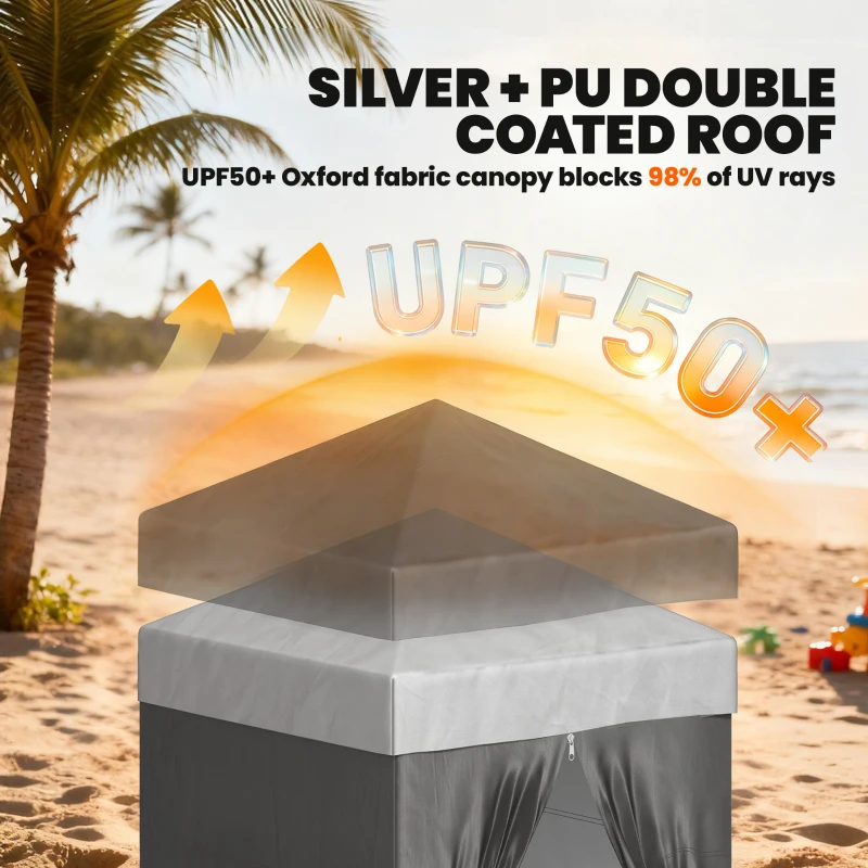 Outsunny 4 x 4 ft Compact Pop Up Canopy Tent, UPF 50+ Changing Room, Portable Instant Privacy Canopy with Mesh Window, Dark Grey