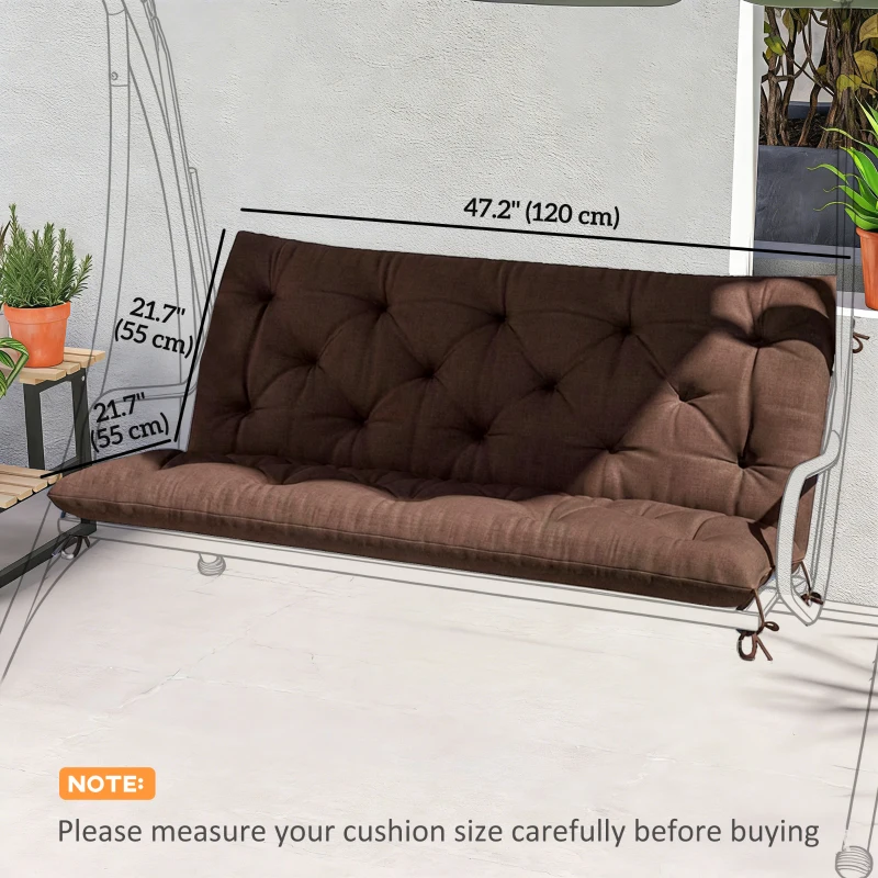 Outsunny 2 Seater Garden Bench Cushion, Soft Thick Outdoor Non-Slip 2 Seater Soft Pad With Backrest, 47" x 43" x 4", Coffee