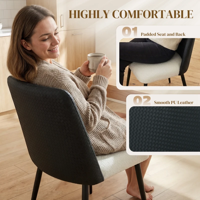 HOMCOM Dining Chairs Upholstered Kitchen Chairs Set of 2 with Steel Legs and Padded Seat for Dining Room, Kitchen, Black