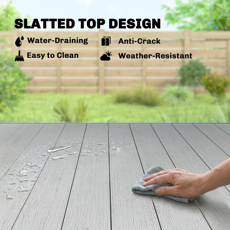 Outsunny Rectangular Patio Table for 6, Outdoor Dining Table with Wood-Plastic Composite Top and Steel Frame for Garden, Grey