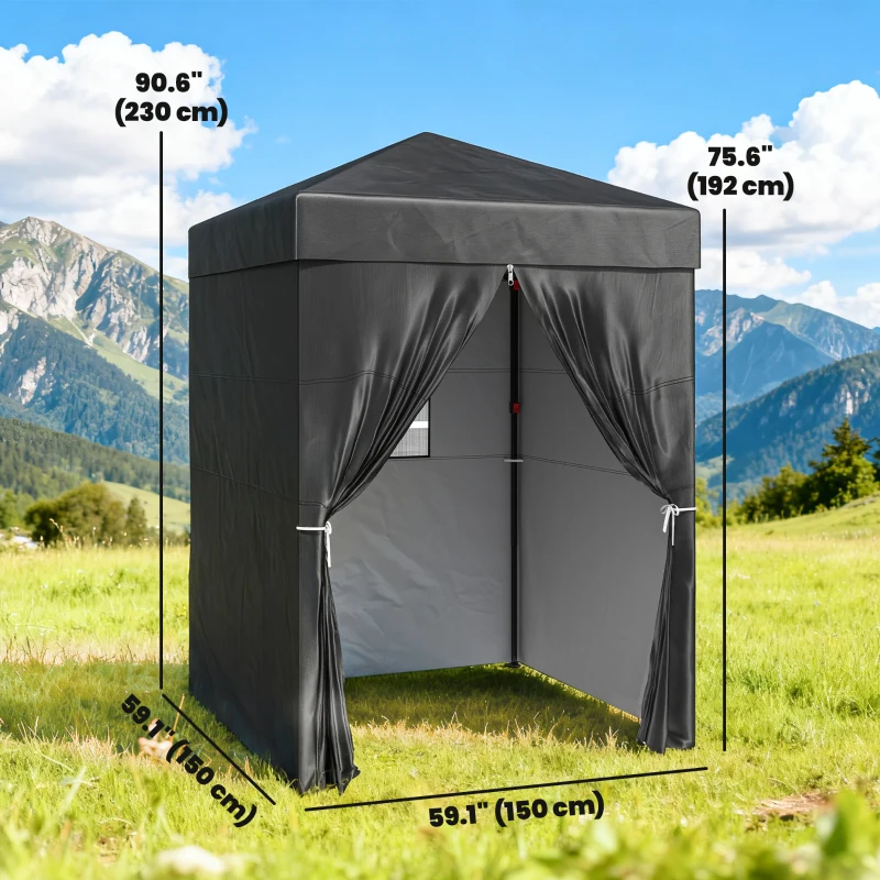 Outsunny 5 x 5 ft Compact Pop Up Canopy Tent, UPF 50+ Changing Room, Portable Instant Privacy Canopy with Mesh Window, Black