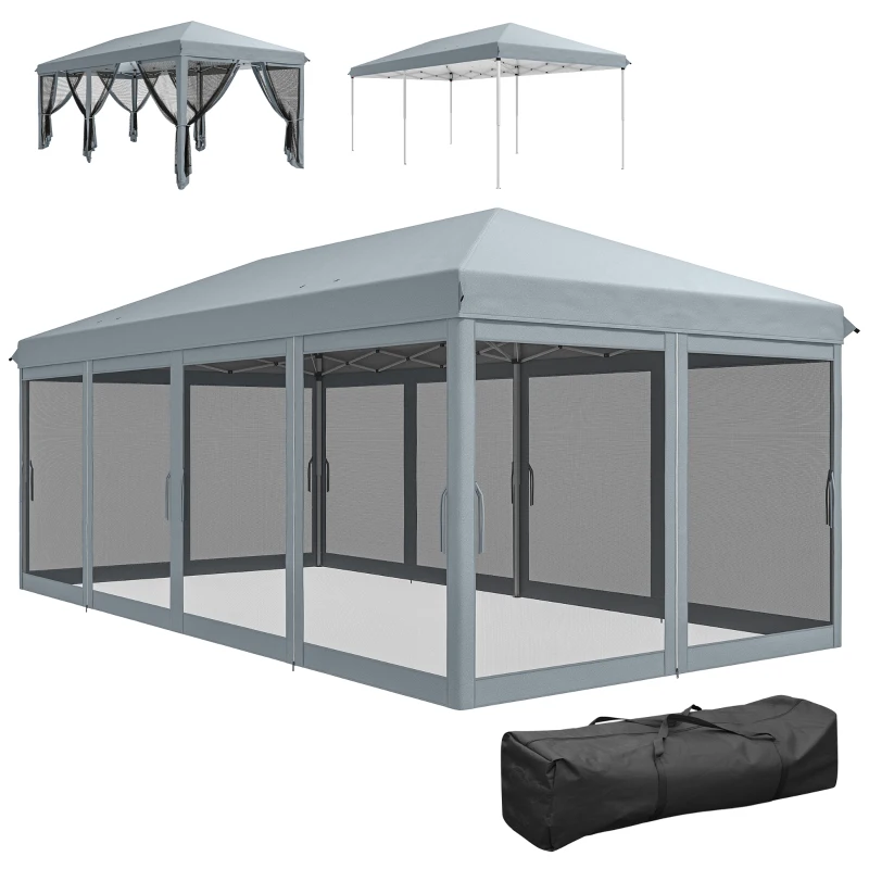 Outsunny 10' x 20' Pop Up Canopy Tent Gazebo with Removable Mesh Sidewall Netting, Carry Bag for Backyard Patio Outdoor, Grey