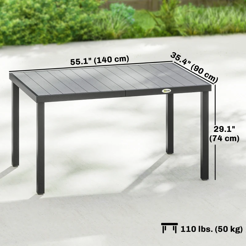 Outsunny Rectangular Patio Table for 6, Outdoor Dining Table with Wood-Plastic Composite Top and Steel Frame for Garden, Grey