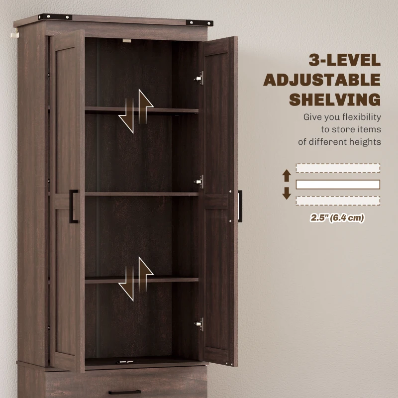 HOMCOM 67" Tall Kitchen Pantry Storage Cabinet, Kitchen Pantry Cabinet with Doors, Drawers and Adjustable Shelves