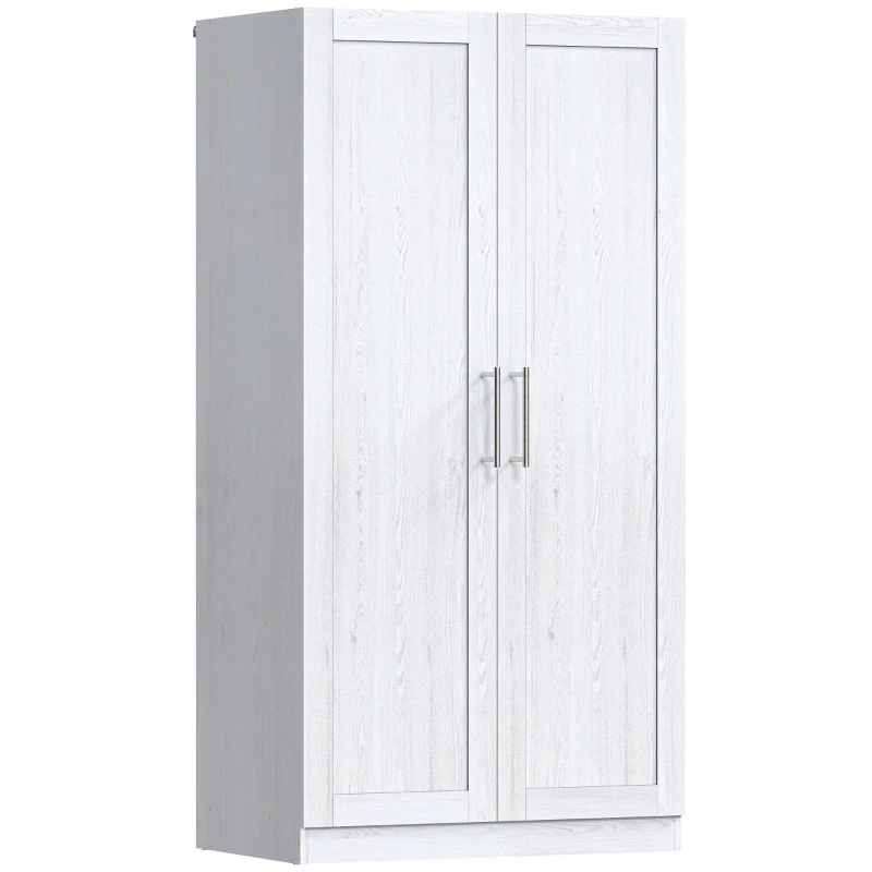 HOMCOM Wardrobe Cabinet with 2 Doors and Hanging Rod, Modern Armoire Wardrobe Closet for Bedroom, White Wood Effect