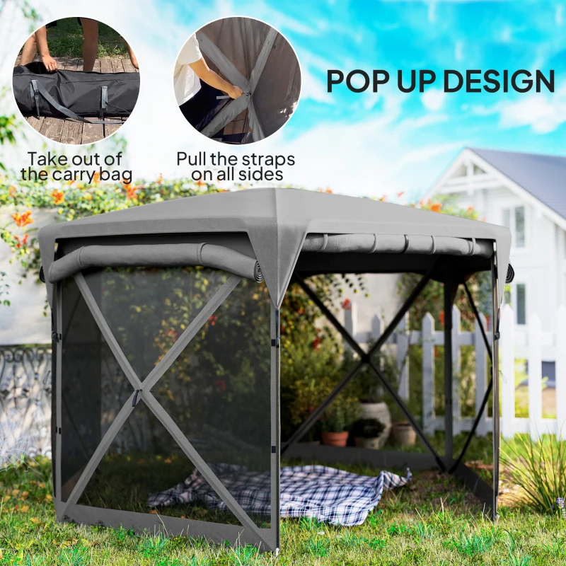 Outsunny 11 x 11ft Pop Up Gazebo Screen Tent with Removable Roof Cover, Roll-up Wind Panels for Camping, Backyard, Dark Gray