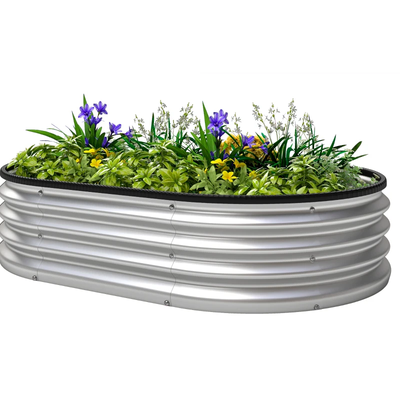 Outsunny Galvanized Raised Garden Bed, 4 x 3 x 1 ft Modular Metal Garden Beds with Rubber Strip Edging, Silver