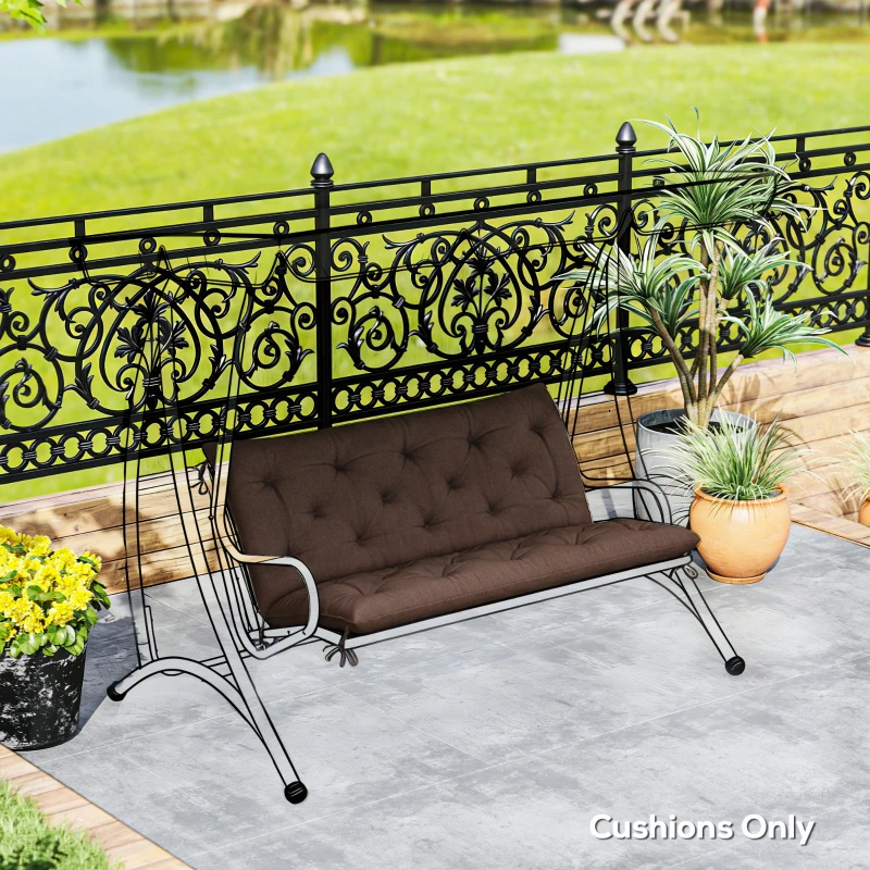 Outsunny 2 Seater Garden Bench Cushion, Soft Thick Outdoor Non-Slip 2 Seater Soft Pad With Backrest, 47" x 43" x 4", Coffee