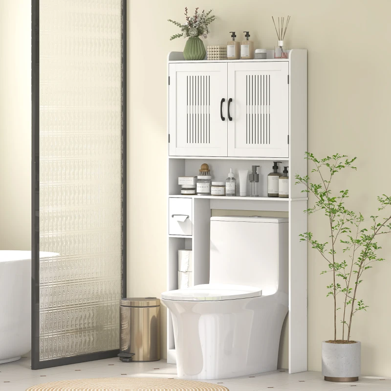 HOMCOM Over the Toilet Storage Cabinet, Bathroom Organizer with Adjustable Shelf, Toilet Paper Holder for Bathroom, Laundry
