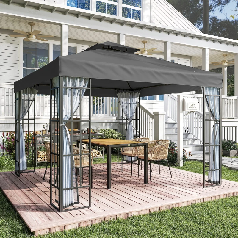 Outsunny 10'x10' Garden Gazebo Patio Canopy Portable Party Event Backyard w/ Mosquito Netting Dark Grey