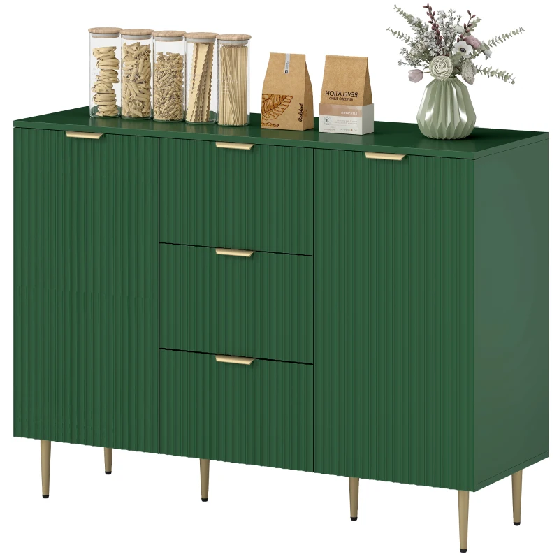 HOMCOM Modern Kitchen Storage Cabinet, Sideboard Buffet Cabinet w/ 3 Drawers and Adjustable Shelves for Kitchen Hallway, Green