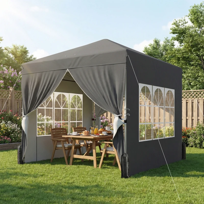 Outsunny 8.2 x 8.2 ft Pop Up Canopy Tent with 4 Sidewalls, UPF 50+ Outdoor Instant Canopy with 4 Sandbags, Carry Bag, Dark Grey