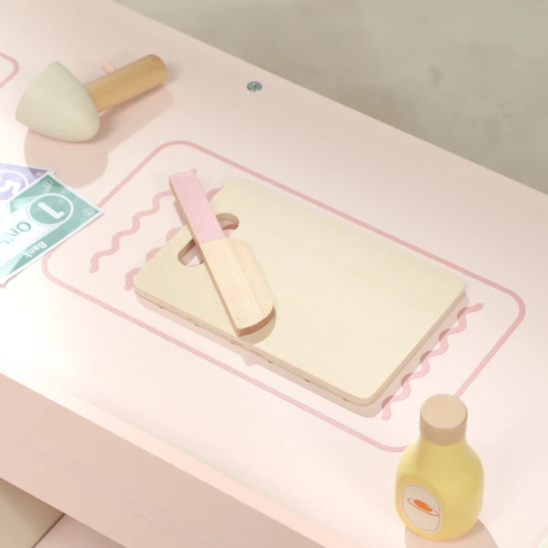 Qaba Kids Grocery Store Playset, Pretend Play Store with Cash Register and Vending Machine for Toddler Boys Girls, Pink