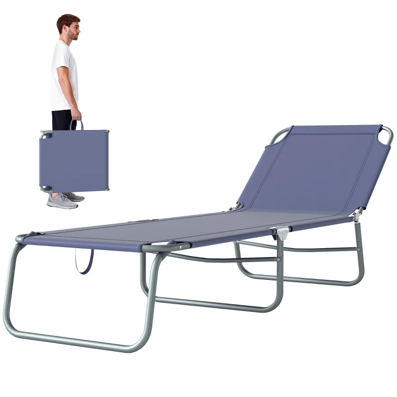 Outsunny Folding Outdoor Lounge Chair Reclining Tanning Chair with Breathable Mesh Fabric for Patio Garden Pool, Navy Blue