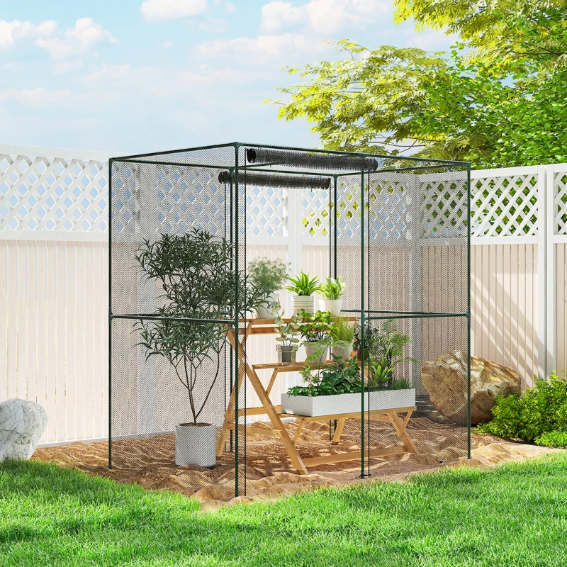 Outsunny 6' x 4' x 6' Crop Cage, Plant Protection Tent with Zippered Doors for Vegetable Garden, Backyard, Black