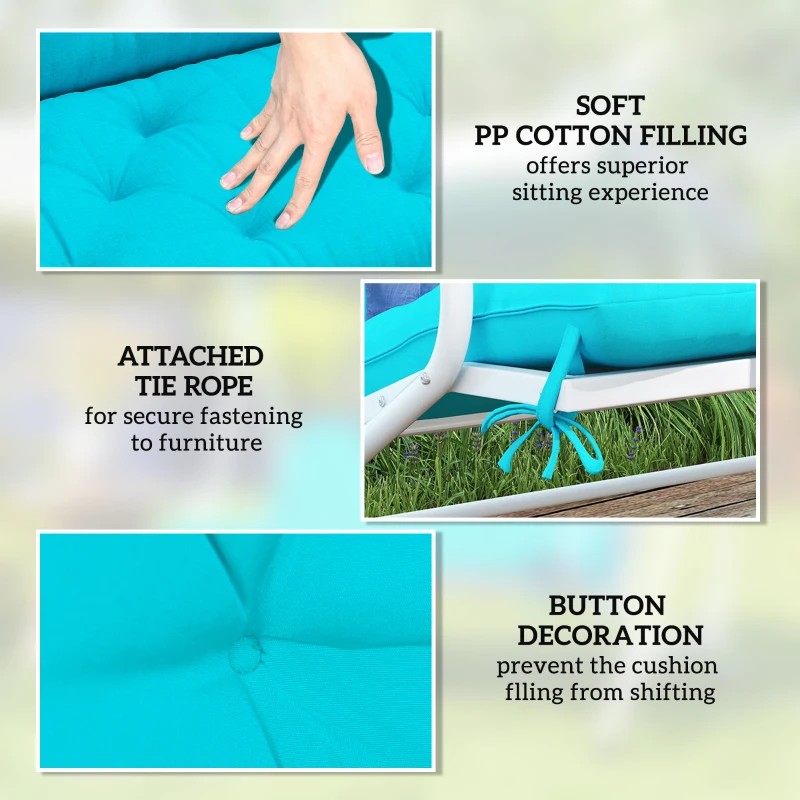 Outsunny 2 Seater Garden Bench Cushion, Soft Thick Outdoor Non-Slip 2 Seater Soft Pad With Backrest for Garden Patio, 47" x 43" x 5", Turquoise