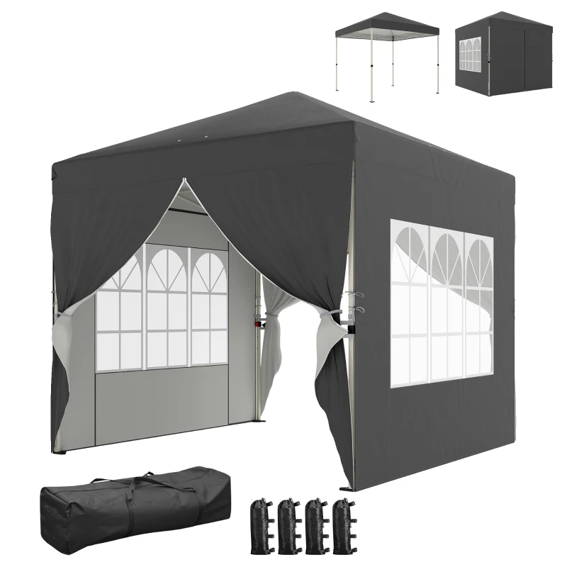 Outsunny 8.2 x 8.2 ft Pop Up Canopy Tent with 4 Sidewalls, UPF 50+ Outdoor Instant Canopy with 4 Sandbags, Carry Bag, Dark Grey