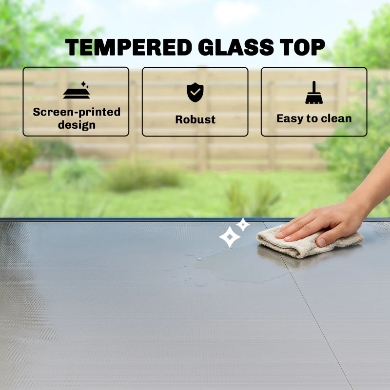 Outsunny Expandable Outdoor Dining Table, 55"-95" Patio Table with Tempered Glass Top and Aluminum Frame, Black