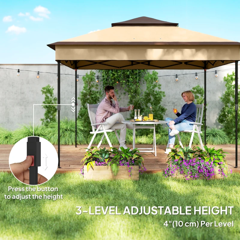 Outsunny 10.7 x 10.7ft Pop Up Gazebo, Adjustable Instant Sun Shelter with UV30+ Roof Cover, Removable Mesh Curtains, Beige