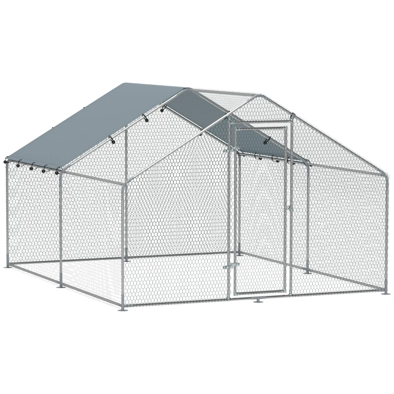 PawHut Metal Chicken Coop, 9.8 x 11.2 FT Walk-in Chicken Run with Cover, Lockable Door, Outdoor Poultry Cage for 10-15 Chickens