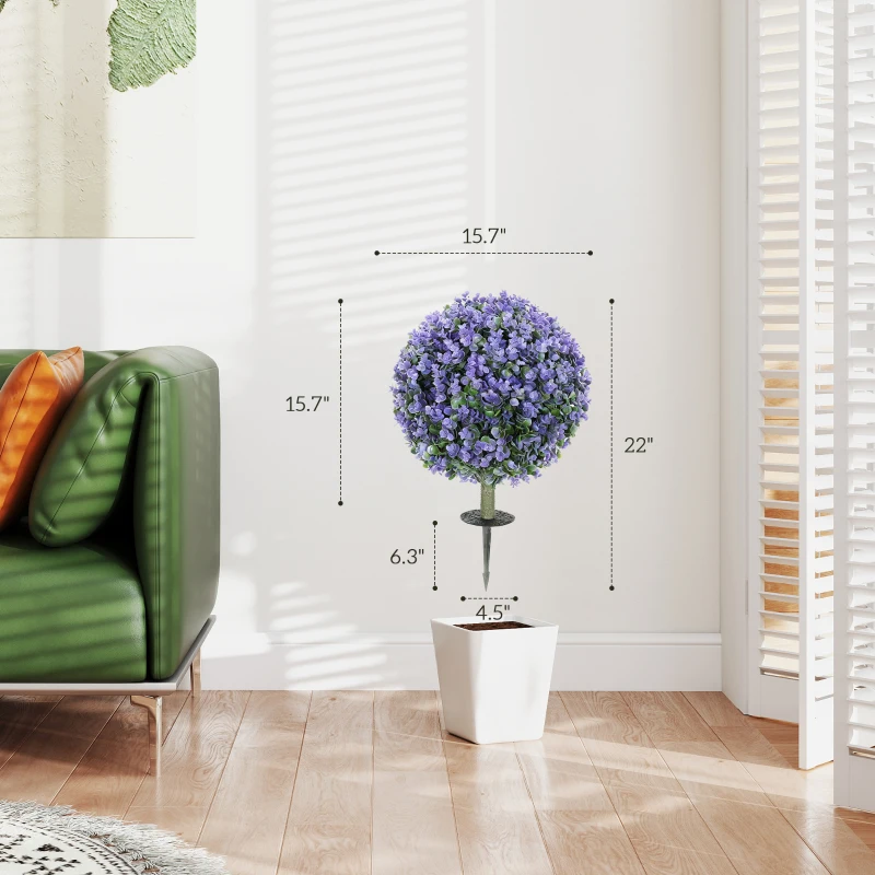 HOMCOM 2 Pack 1.3ft Artificial Ball Eucalyptus Topiary with Ground Stake, UV Resistant Faux Greenery for Indoor Outdoor