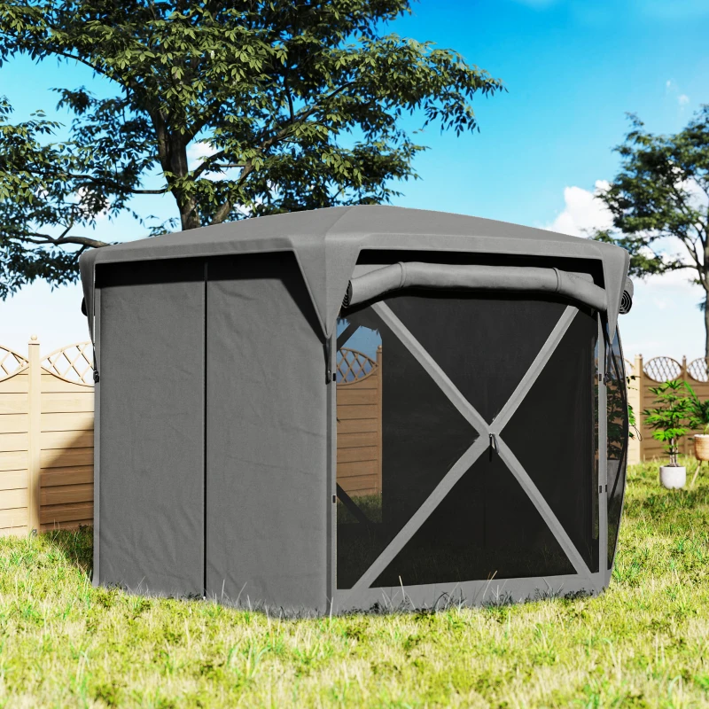Outsunny 11 x 11ft Pop Up Gazebo Screen Tent with Removable Roof Cover, Roll-up Wind Panels for Camping, Backyard, Dark Gray