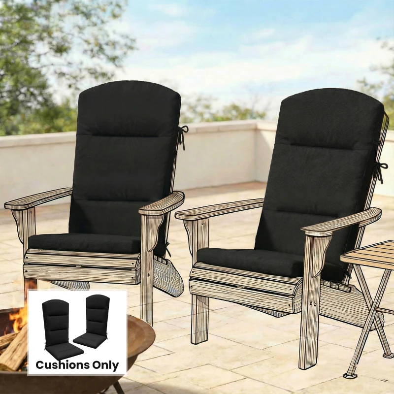 Outsunny Patio Chair Cushion for Adirondack Chairs Replacement Cushion with Back and Ties, Black