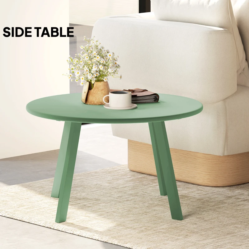 Outsunny Round Outdoor Side Table, Patio Coffee Table with Metal Frame and Non-Slip Foot Pads, Green