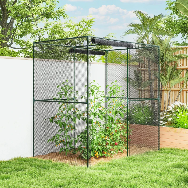 Outsunny 6' x 4' x 6' Crop Cage, Plant Protection Tent with Zippered Doors for Vegetable Garden, Backyard, Black