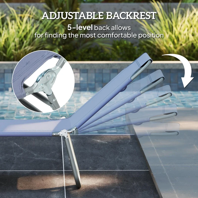 Outsunny Folding Outdoor Lounge Chair Reclining Tanning Chair with Breathable Mesh Fabric for Patio Garden Pool, Navy Blue