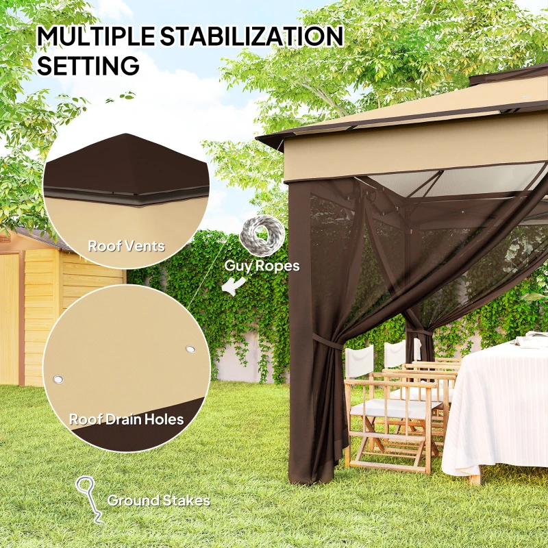 Outsunny 10.7 x 10.7ft Pop Up Gazebo, Adjustable Instant Sun Shelter with UV30+ Roof Cover, Removable Mesh Curtains, Beige