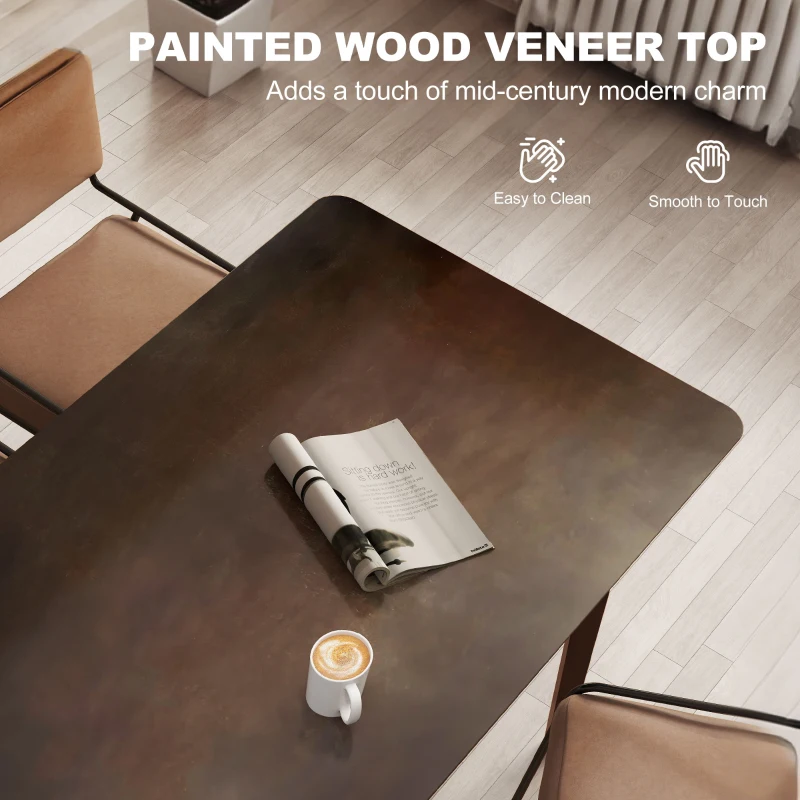 HOMCOM 47.2" Rectangle Dining Table for 4, Mid-Century Modern Kitchen Table with Rubber Wood Frame for Dining Room, Mahogany