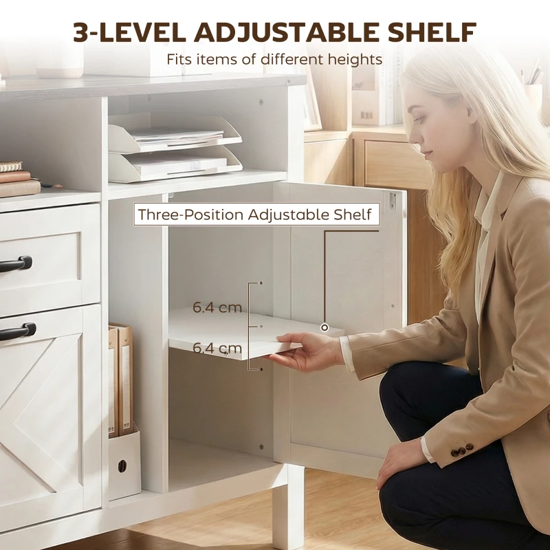 HOMCOM Lateral Filing Cabinet for Letter/A4 Hanging Files, File Cabinet with Open Compartments for Home Office, White