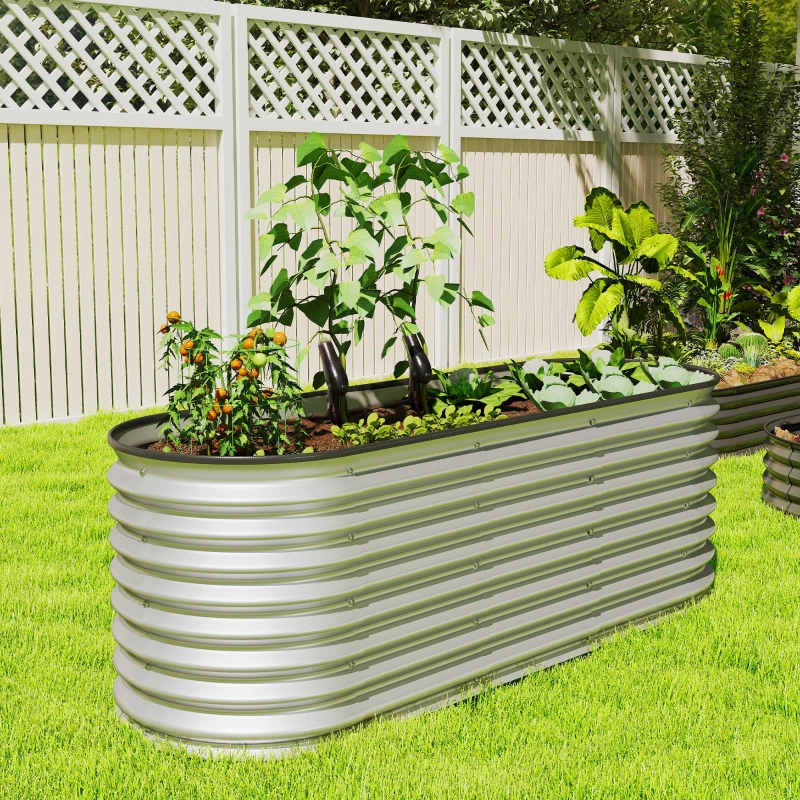 Outsunny Galvanized Raised Garden Bed, 6 x 2 x 2 ft Modular Metal Garden Beds with Rubber Strip Edging, Silver