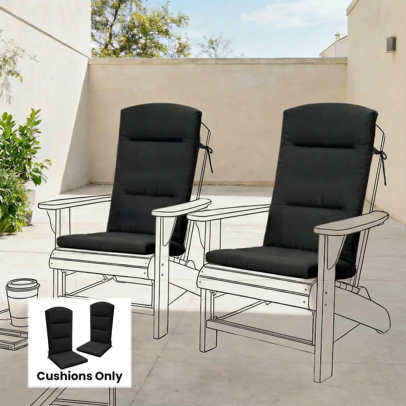 Outsunny Patio Chair Cushion for Adirondack Chairs Replacement Cushion with Back and Ties, Black