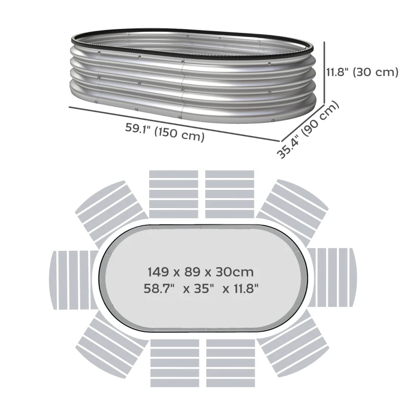 Outsunny Galvanized Raised Garden Bed, 5 x 3 x 1 ft Modular Metal Garden Beds with Rubber Strip Edging, Silver