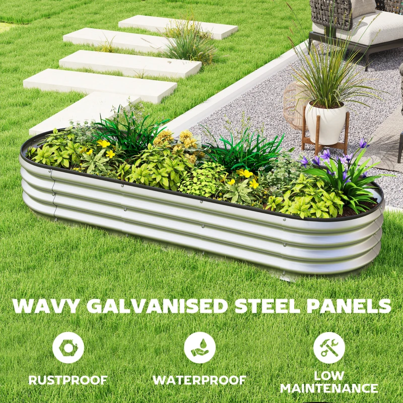 Outsunny Galvanized Raised Garden Bed, 6 x 2 x 1 ft Modular Metal Garden Beds with Rubber Strip Edging, Silver