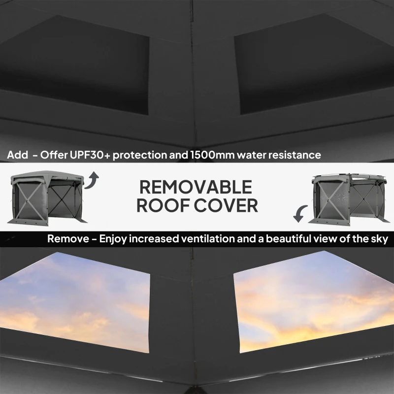 Outsunny 11 x 11ft Pop Up Gazebo Screen Tent with Removable Roof Cover, Roll-up Wind Panels for Camping, Backyard, Dark Gray