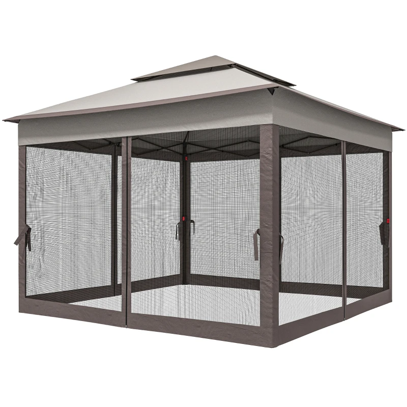 Outsunny 11' x 11' Pop Up Canopy 2-Tier Soft Top Shelter Event Tent w/ Netting Carry Bag for Patio Backyard Garden, Mixed Grey